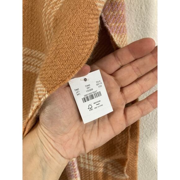 New  Wool J.Crew Fall Flannel Reversible Blanket Scarf Poncho XXS Shrug - Picture 7 of 8